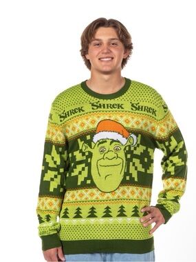NWT Dreamworks Shrek Graphic Holiday Crewneck Sweater Mens size M roomy fit
